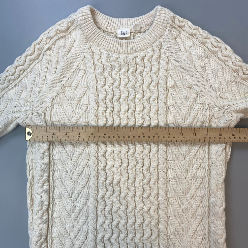 GAP Cable Knit Sweater Cream Womens XS Cottagecore Fisherman 3D Knit Heritage - Picture 6 of 13